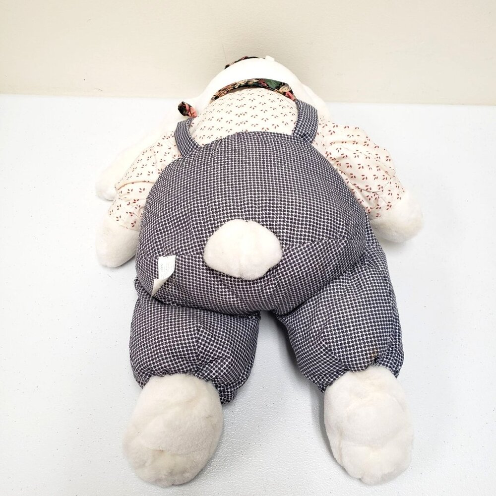 MTY International 18" White Bunny Rabbit Button Overalls Stuffed Animal Plush - Picture 2 of 5